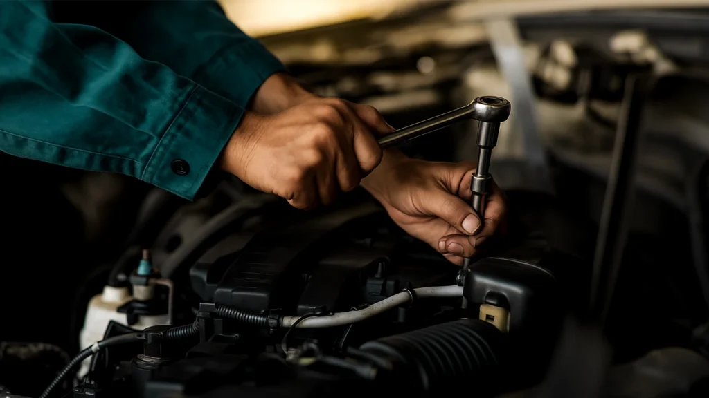 man performing auto service of a car